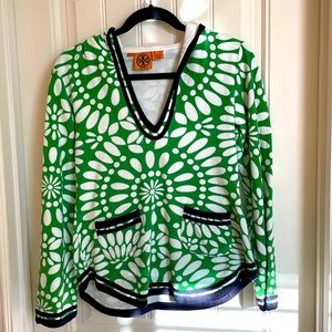 Tory Burch Terry cloth pullover with hood and front pockets S